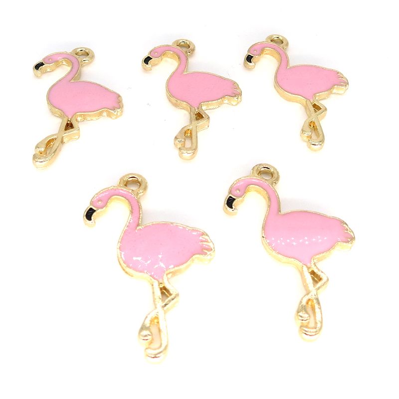 17*28mm Flamingo charms diy jewelry accessories gold-tone alloy pink rose red enamel animal pendant for bracelet CH0120