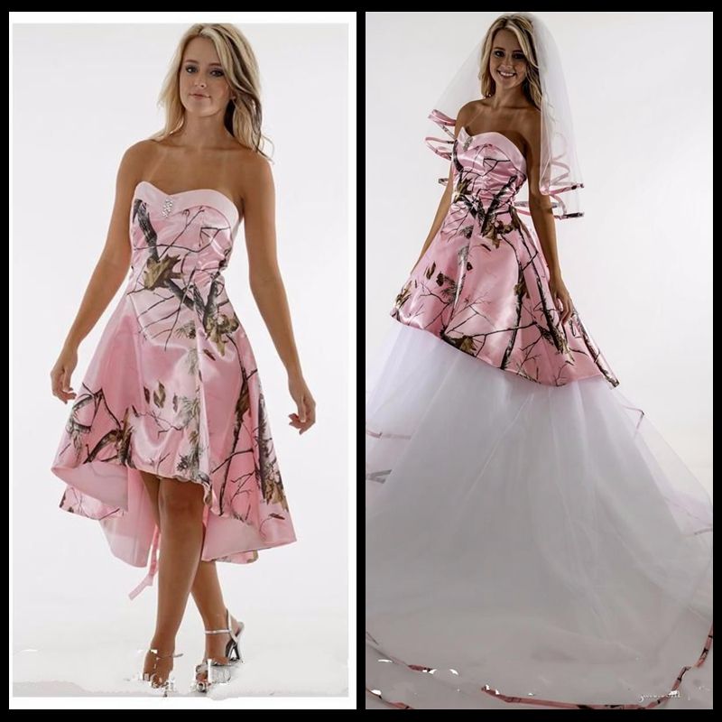 Discount 2018 Sweetheart Pink Satin Camo Wedding Dress
