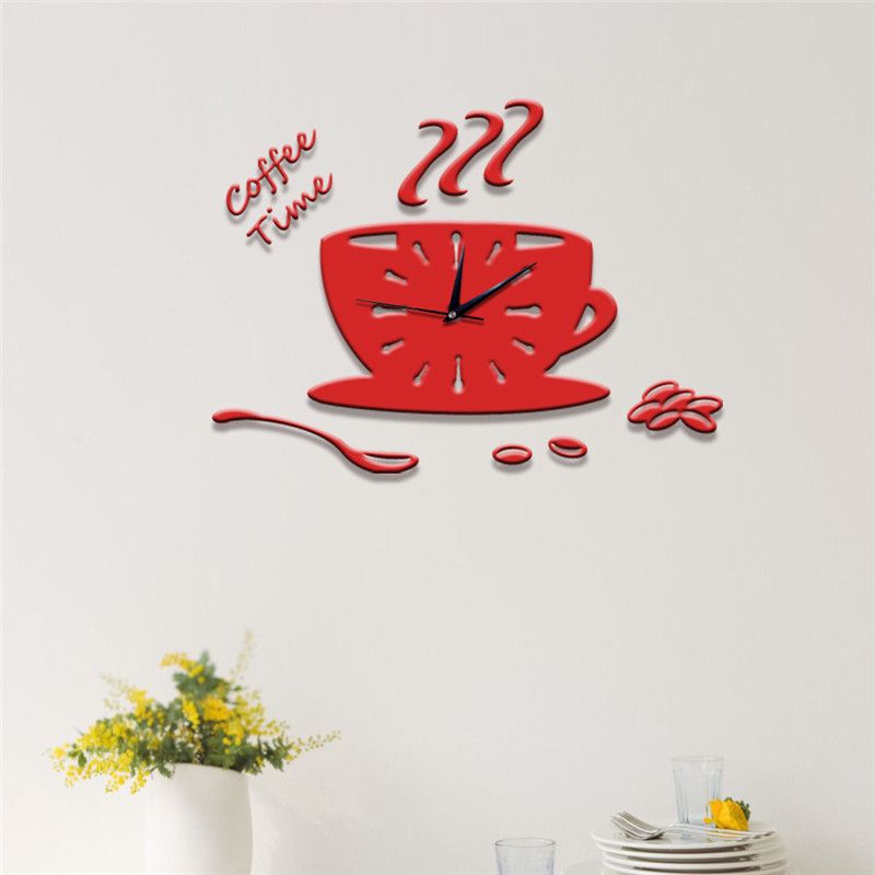 3d Mirror Wall Stickers Wall Clock Acrylic Creative Coffee Cups