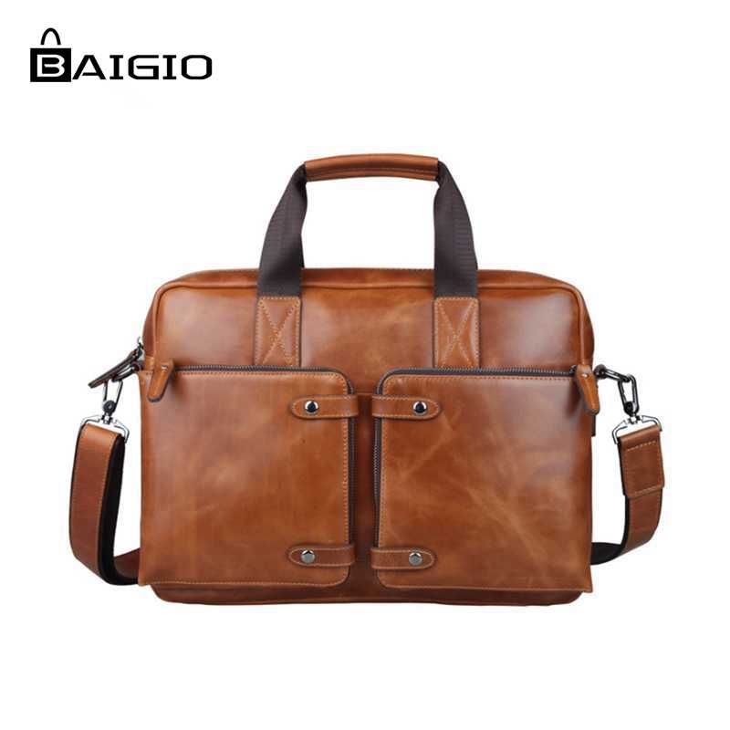 Wholesale Baigio Men Leather Briefcase For 14.5 Laptop Business Bag Designer Italian Leather ...