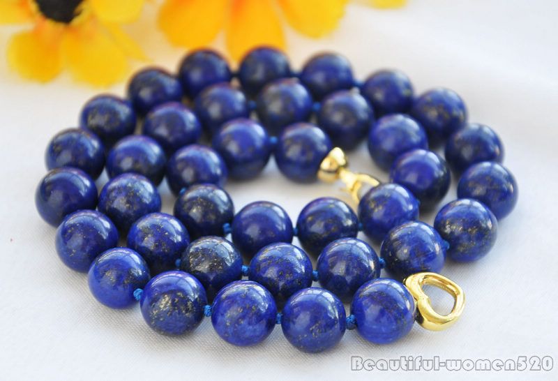 + Fashion 12 mm naturel bleu lapis lazuli perles rondes Collier 18" AAA 