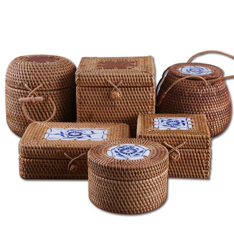 Whole Rattan Storage Box With Lid Square And Round Hand Woven Whole Rattan Storage Box With Lid Square And Round Hand Woven Jewelry Organizer Wooden Bins For Sundries Puer Tea Vintage Gift Canada 2019 From