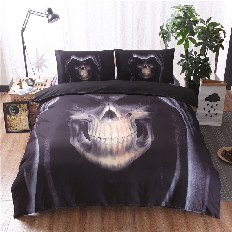 Halloween 3d Skull Black Bedding Set Hd Skulls Quality Duvet Cover