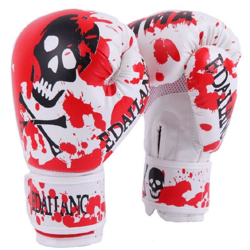 2018 Wholesale Red Skulls Boxing Gloves Muay Thai Mma Karate Taekwondo Guantes 10 Ounce Boxing