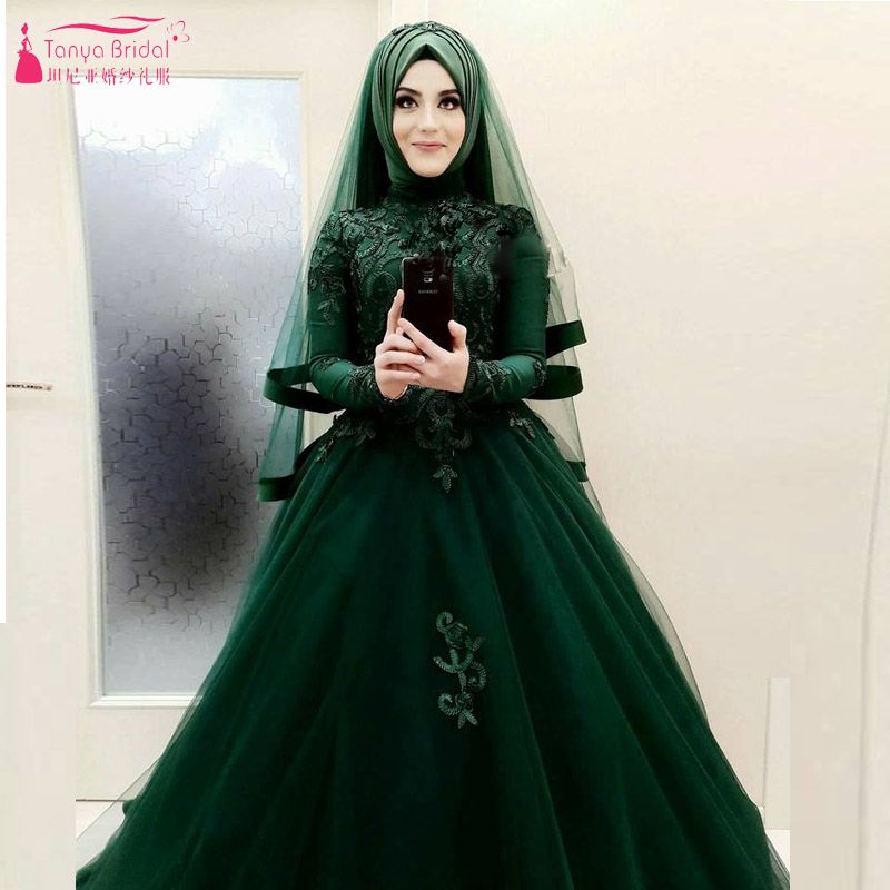 dark green bridal dress