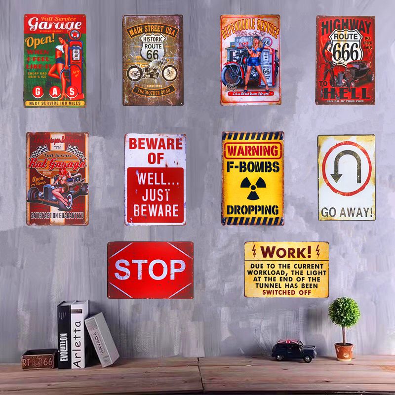2018 wholesale shabby chic metal tin signs pin up girl garage