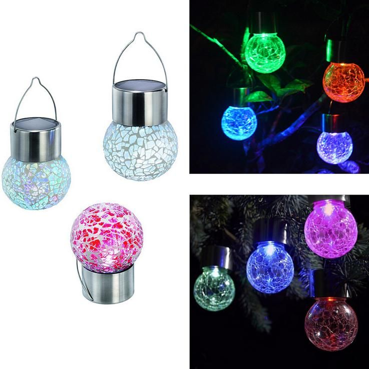 2018 Solar Lamp Led Color Change Crack Ball Glass House Decor Sense