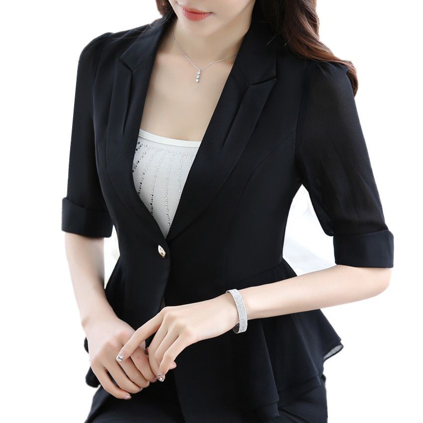 Women Ruffle Half Sleeve Blazers Slim OL Fashion Ladies Blazers And