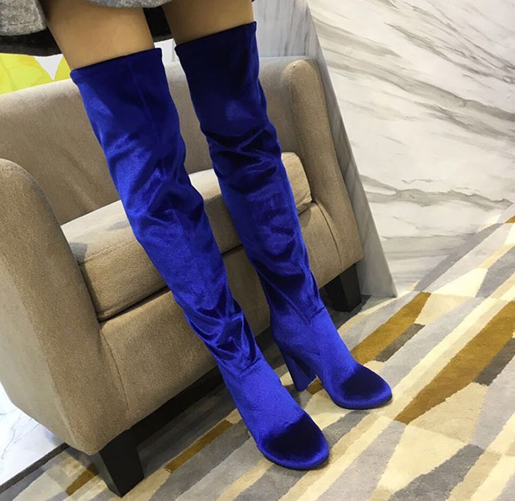 womens blue knee high boots