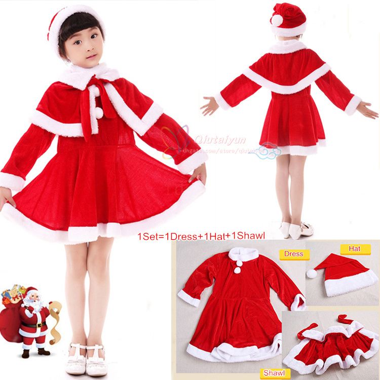 best baby girls christmas santa claus fancy dress with shawl hat santa christmas dress