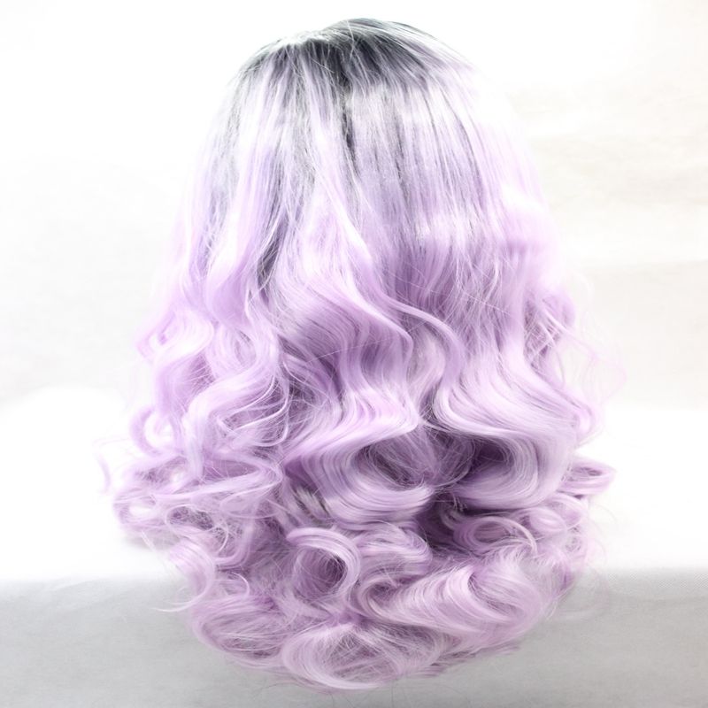 Ombre Purple Bodywave Synthetic Lace Front Wig Glueless Long