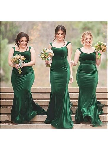 2017 plus size dark green velvet bridesmaid dresses mermaid plus size green velvet dress
