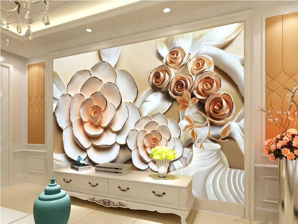 Photo Any Size Rose Flower Embossed Mural Tv Wall Mural 3d