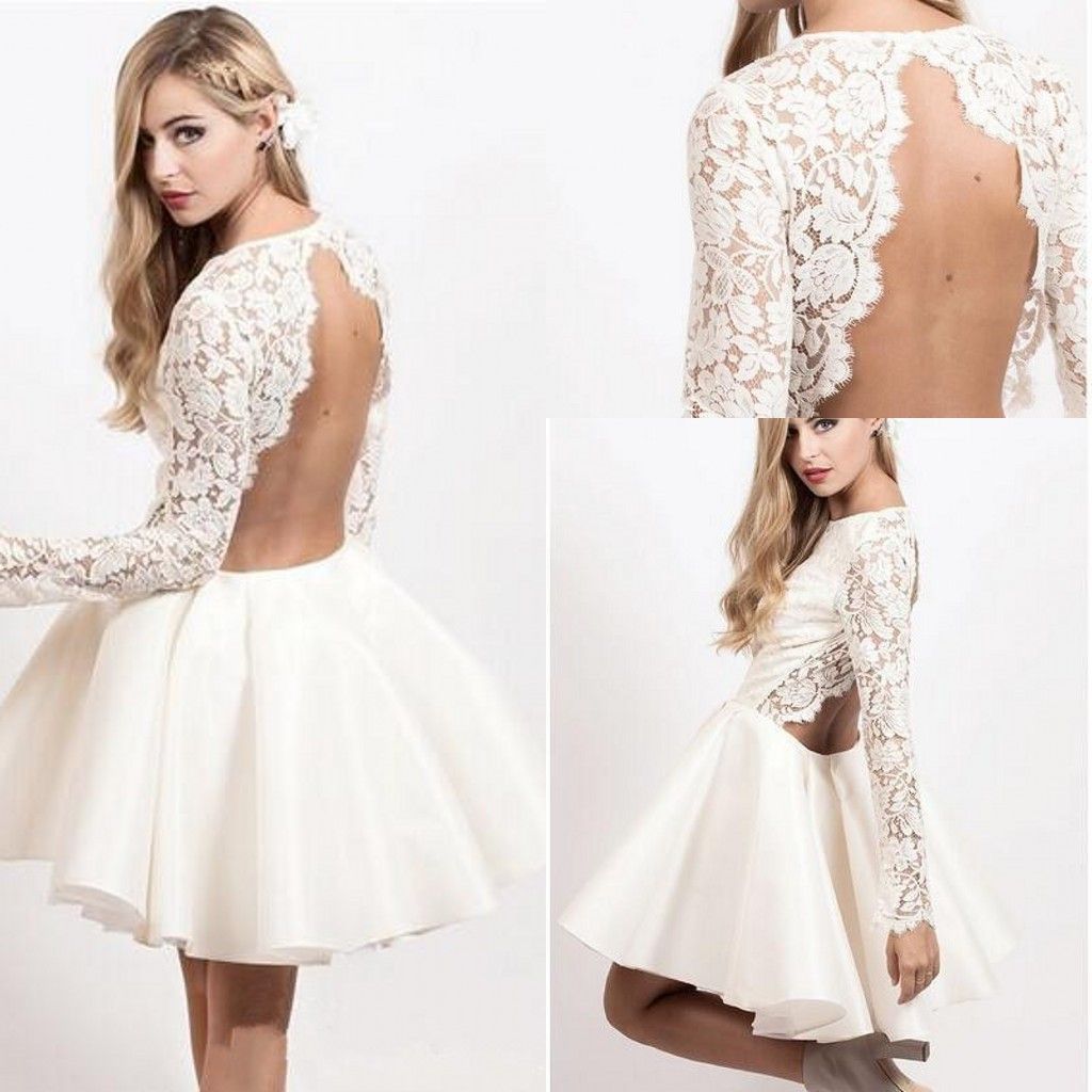 white lace long sleeve knee length dress