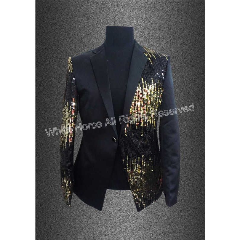 Wholesale Men Blazer Men Black Gold Sequins Summer Blazer Slim Men