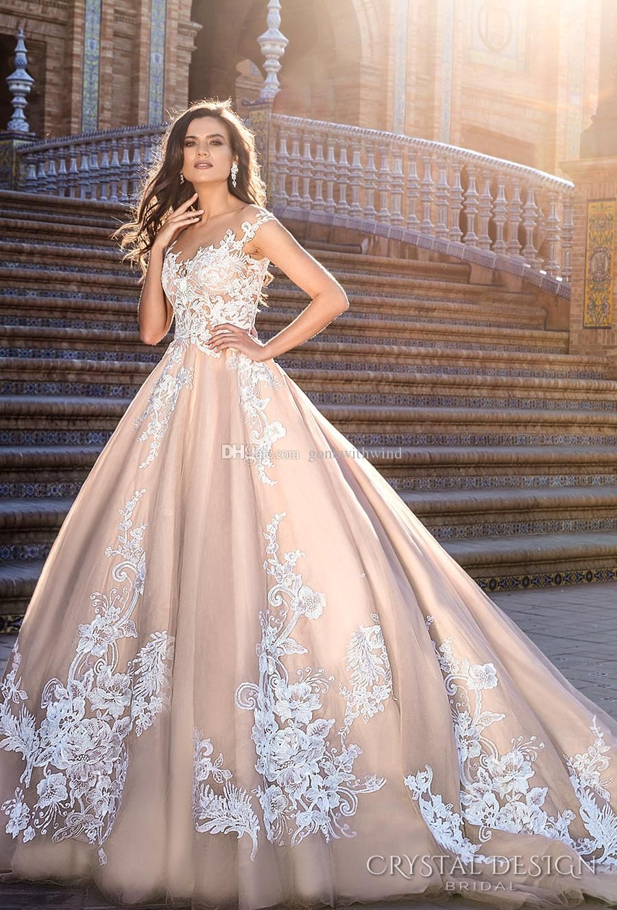 Blush Ball Gown Wedding Dresses 2017 Crystal Design Bridal Illusion Off ...