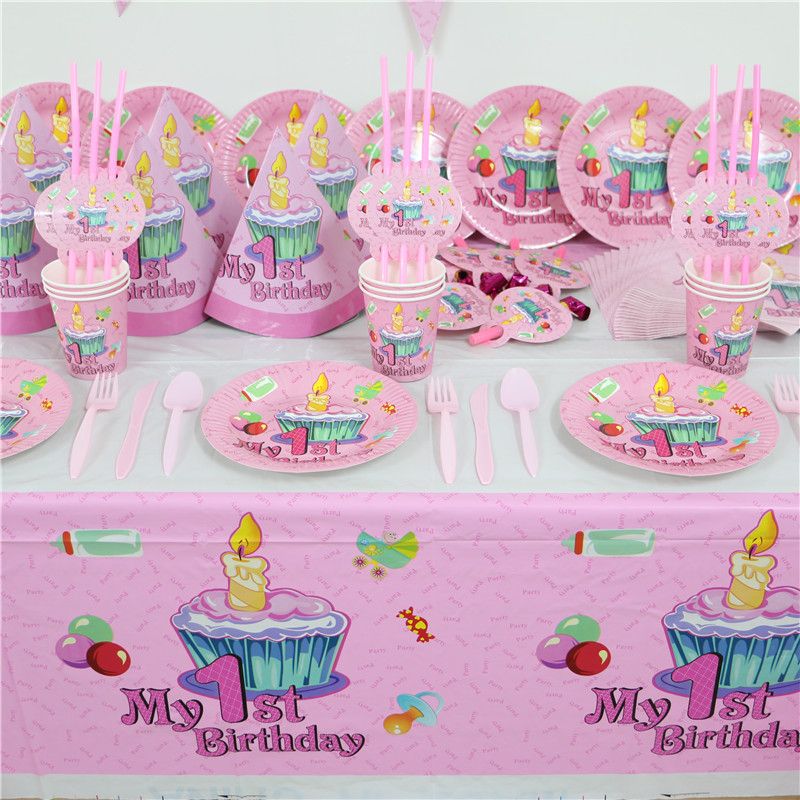 2019 Wholesale 20 People Pink 1st Birthday Party Paper Plate Cups