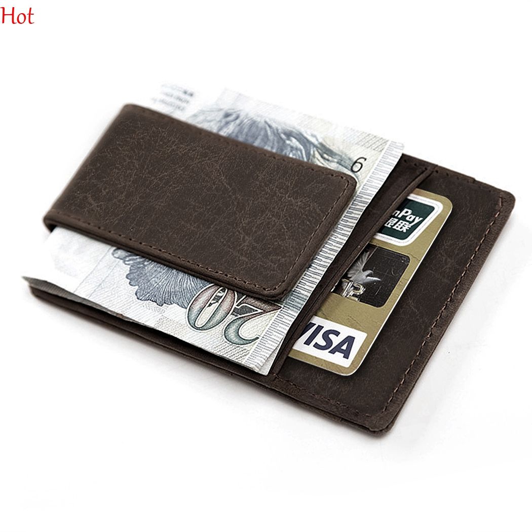 Mini Mens Leather Money Clip Wallet With Coin Pocket Card Slots Thin - mini mens leather money clip wallet with coin pocket card slots thin purse man business magnet hasp card holder money clip hot sv029302 nylon wallet hemp