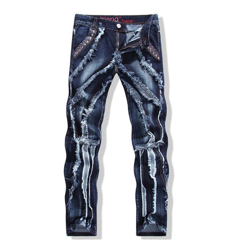 2019 Mens Rock Revival Full Length Jeans Stripe Straight Patchwork