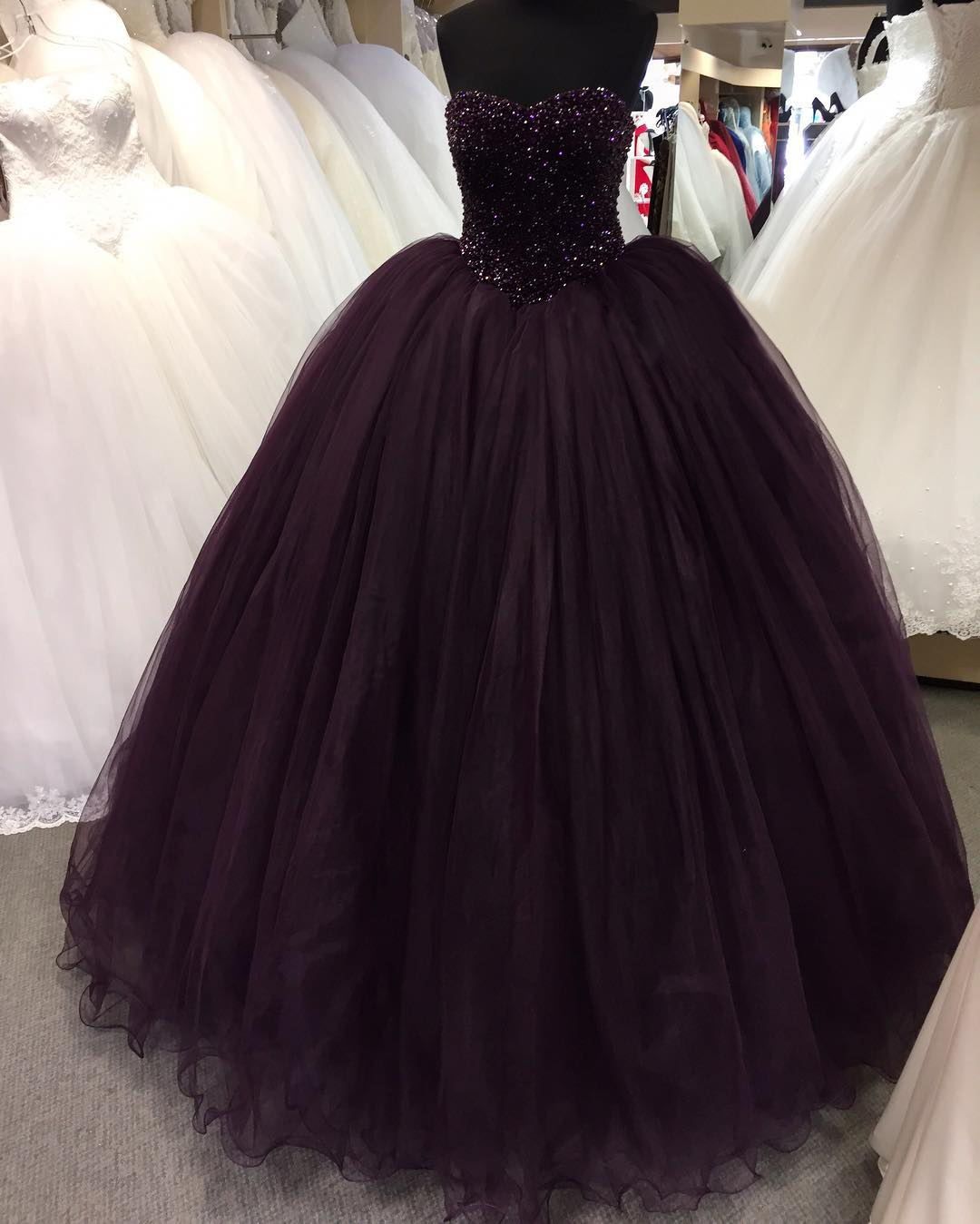 Princess 2019 Dark Purple  Quinceanera  Dresses  With Heavy 