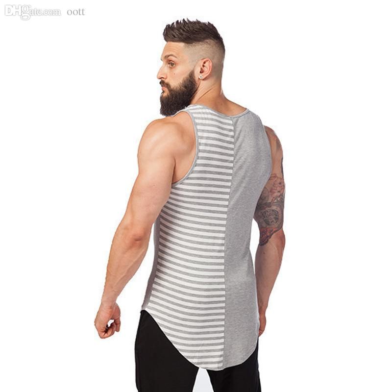 Online Cheap Wholesale Gym Clothing Stripe Singlets Fitness Mens Tank
