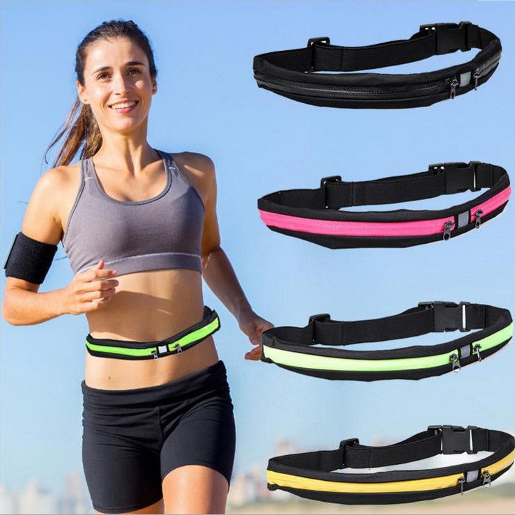 Hidden Waist Band Double Zipper Pocket Sports Fitness Belt Pouch Gym ...