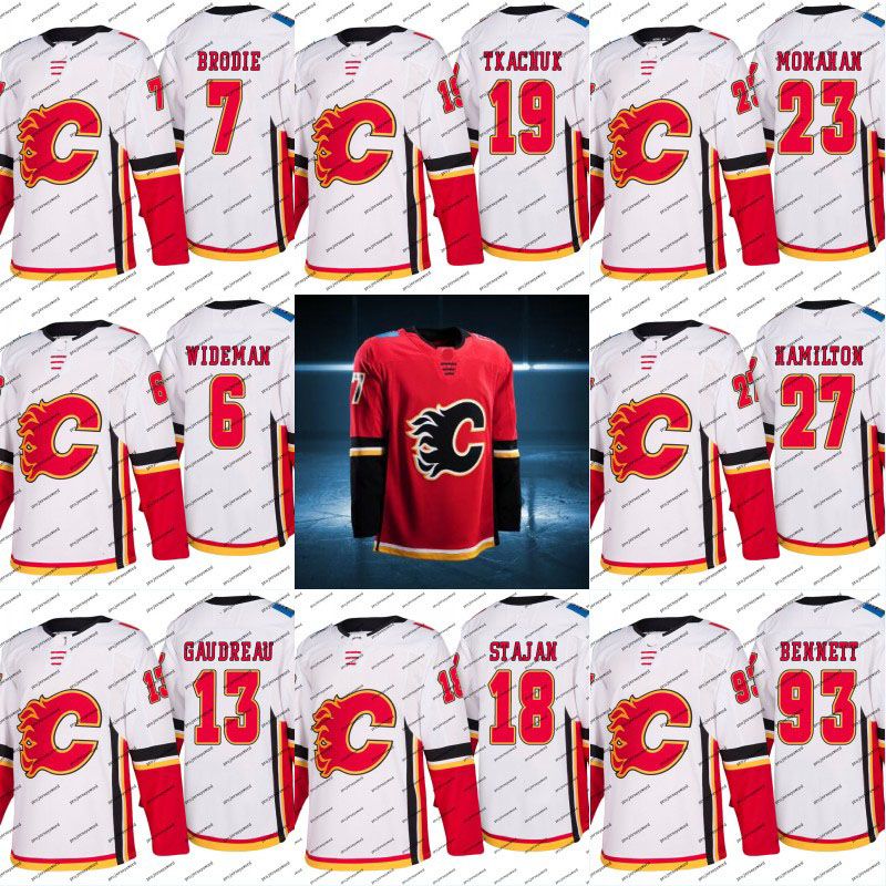 2017-2018 Season Calgary Flames Jersey 6 Dennis Wideman 7 T. J. Brodie 13 Johnny Gaudreau 18 
