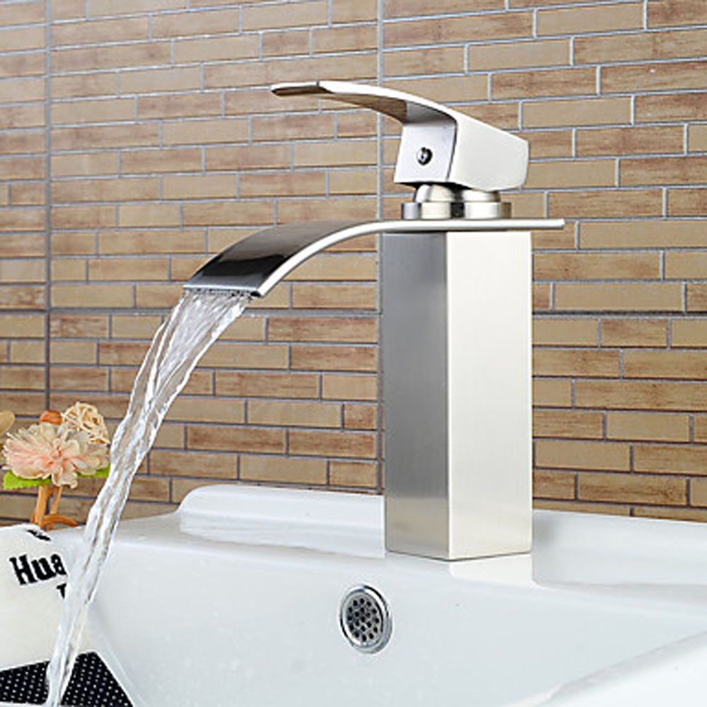 Best Quality 304 Stainless Steel Bathroom Sink Faucets Waterfall Best Quality 304 Stainless Steel Bathroom Sink Faucets Waterfall Spout Nickel Brushed Single Handle Hole Hot Cold Mixer Deck Mount Basin Taps Ssmp003 At