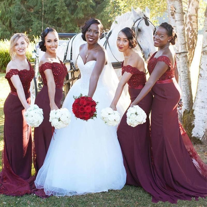 Elegant 2019 Bridesmaid  Dresses  Off The Shoulder Beaded 