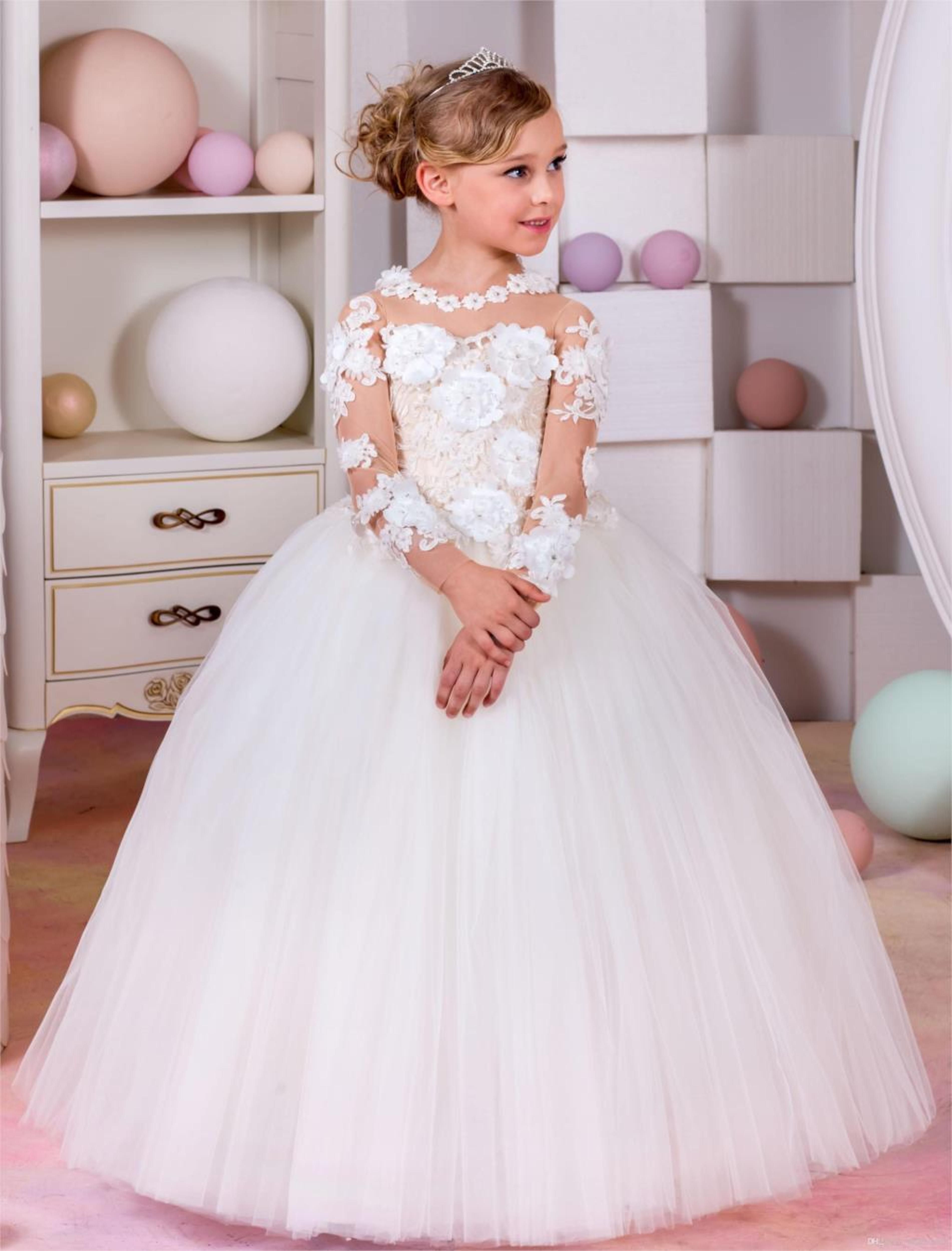 2017 Flower Girl Dresses For Weddings Long Sleeves Baby Girl Birthday ...