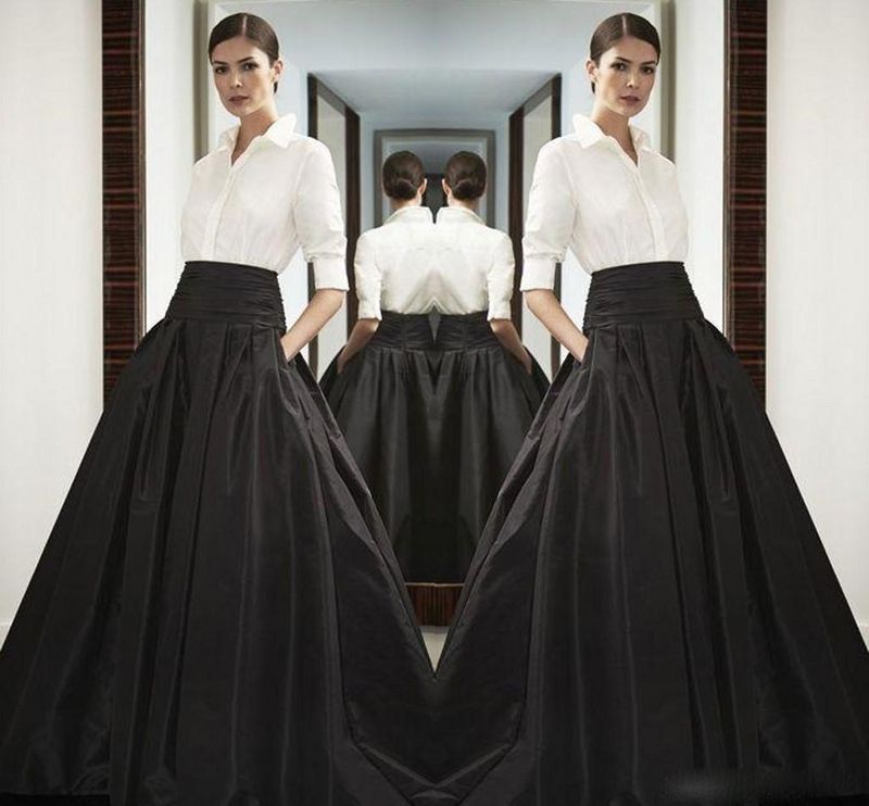 high waisted long black skirt