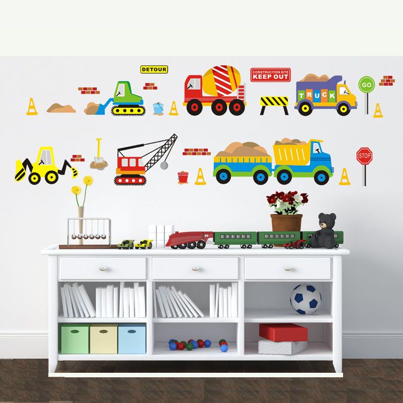 cartoon forklift wall stickers child room pvc wall stickers for kids