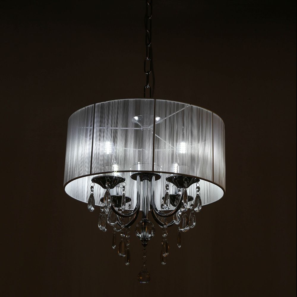 White Drum Shade Crystal Ceiling Chandelier Pendant Light ...