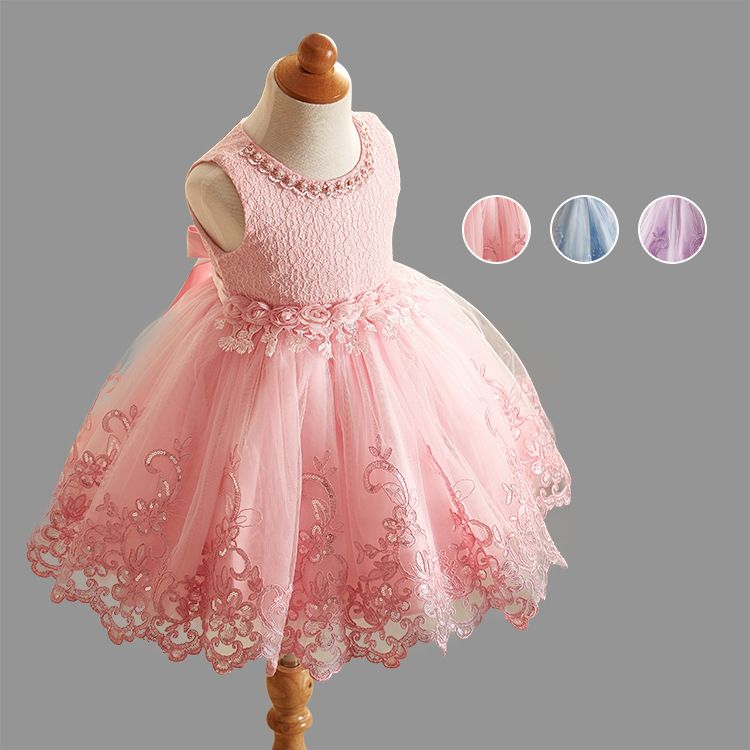 Beaded Embroidery Lace Flower Girl Dresses Sleeveless Wedding Party