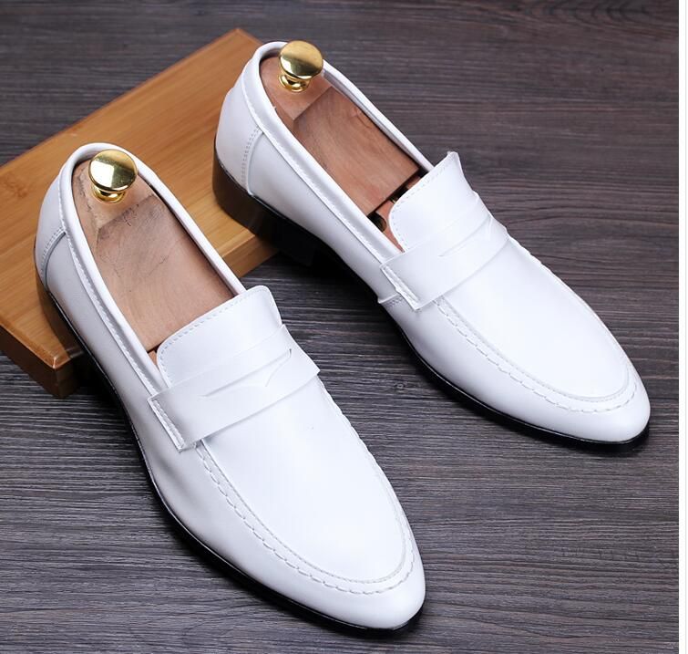 Black White Mens Pointed Toe Dress Shoes Luxury Brand Flats Shoes Slip ...