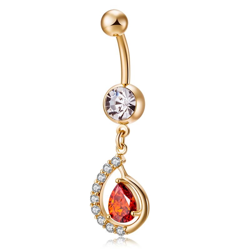10MM PEAR DOUBLE SIMULATED DIAMOND 14K YELLOW GOLD TRIPLE PLATE BELLY NAVEL RING