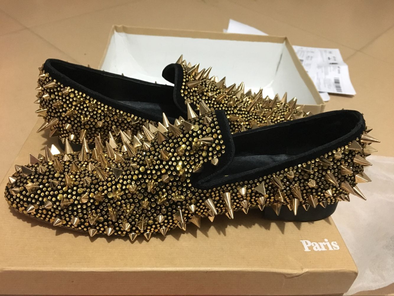 Real PicturesMens Wedding Loafer Shoes Red Sole,Male Dress Shoes Gold