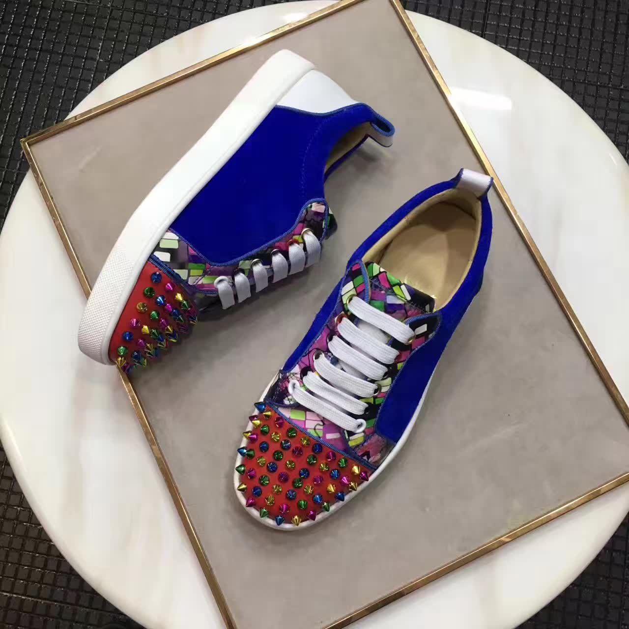 Design Brand Lover Shoes Blue Suede Leather Men�S Spikes