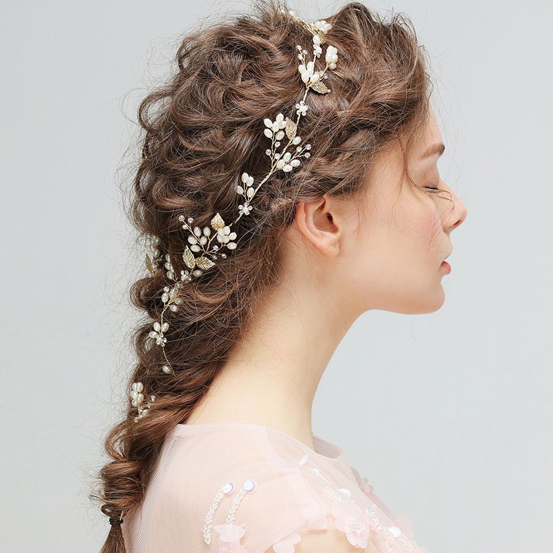 2019 Gold Leaf Pearls Hair Vine Bridal Headband Fashion 2019 Gold Leaf Pearls Hair Vine Bridal Headband Fashion