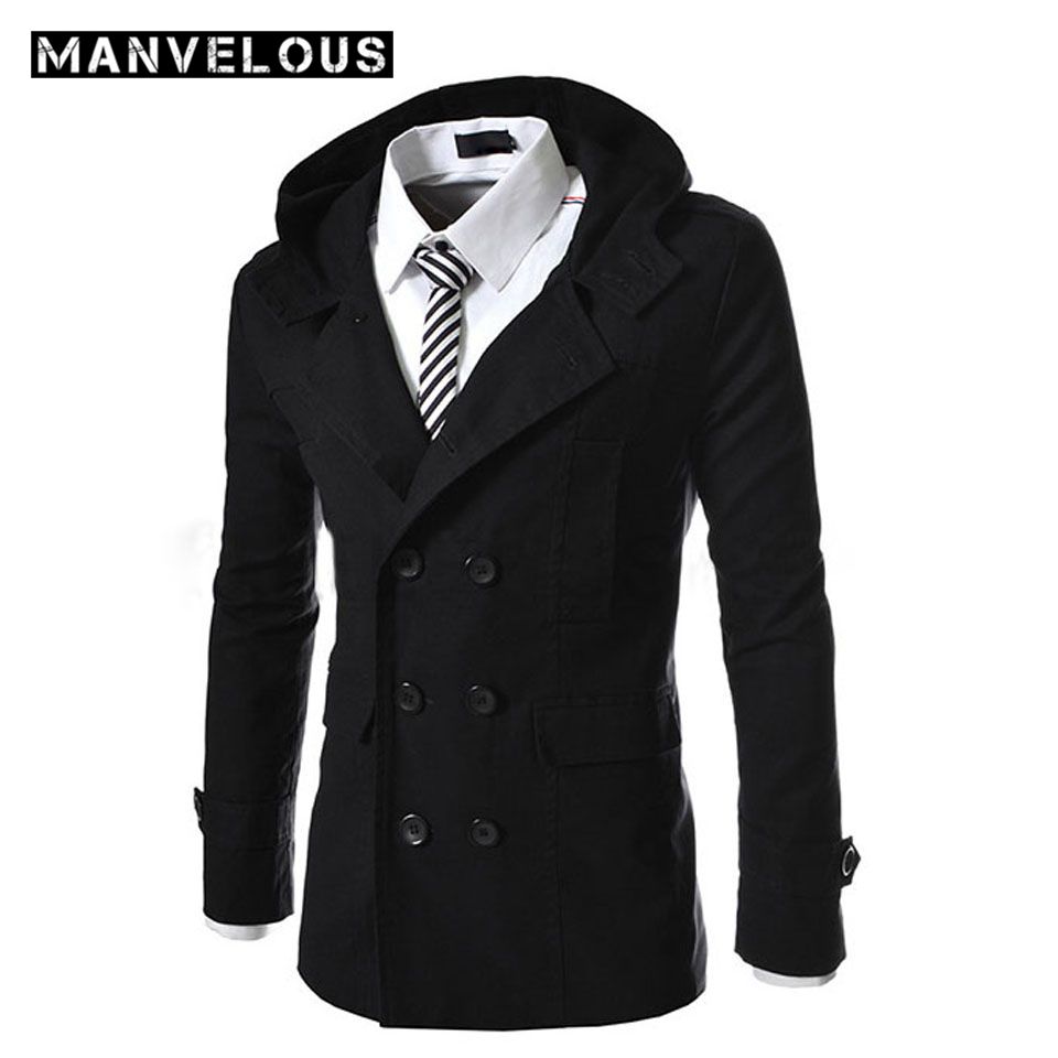 Mens Hooded Trench Coat Han Coats