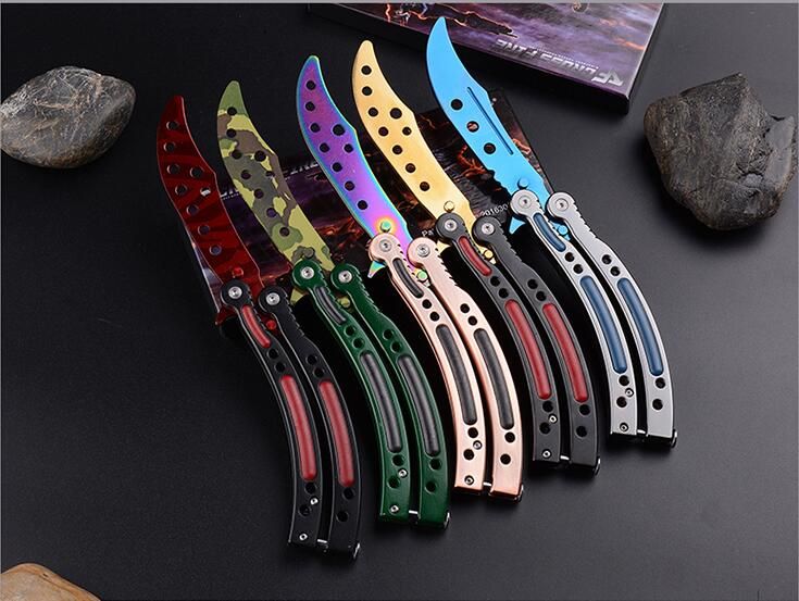 Butterfly Balisong Knife Cross Fire 440C Steel Clip Point Plain Sharp Metal Handle Tactical