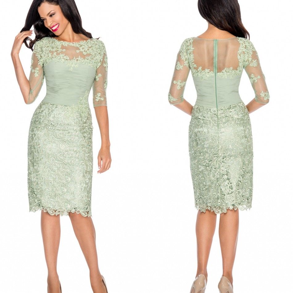 Lace Beaded Mother Of The Bride Dresses Mint Green Illusion Plus Size ...