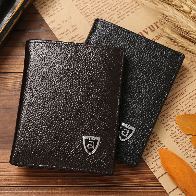 Genuine Leather New Vertical Men Wallets Quality Mini Slim Soft 2 Folds Business Black Coffee