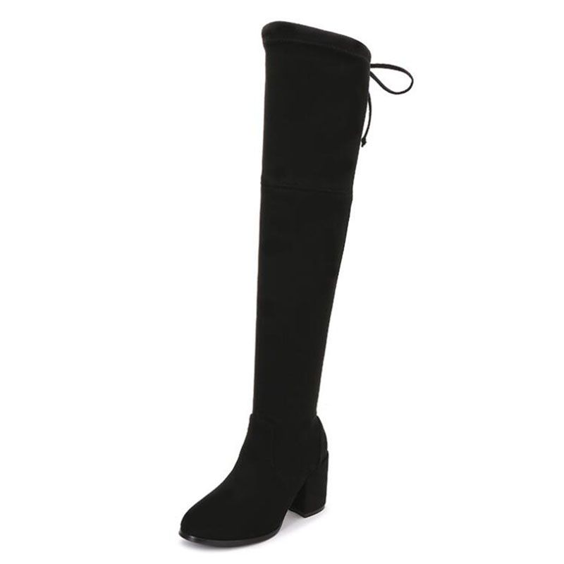 black high heel stretch boots