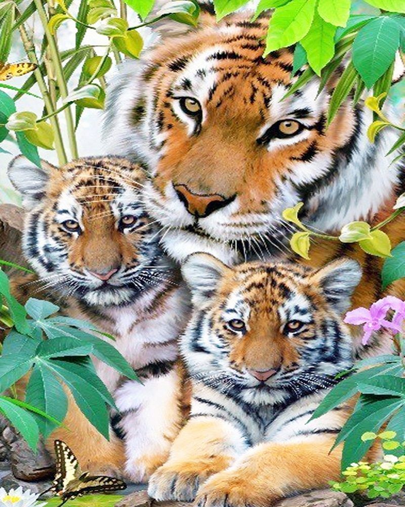 Crystals Paint Kit 100DIY Tiger Family 5D Diamond Painting Home