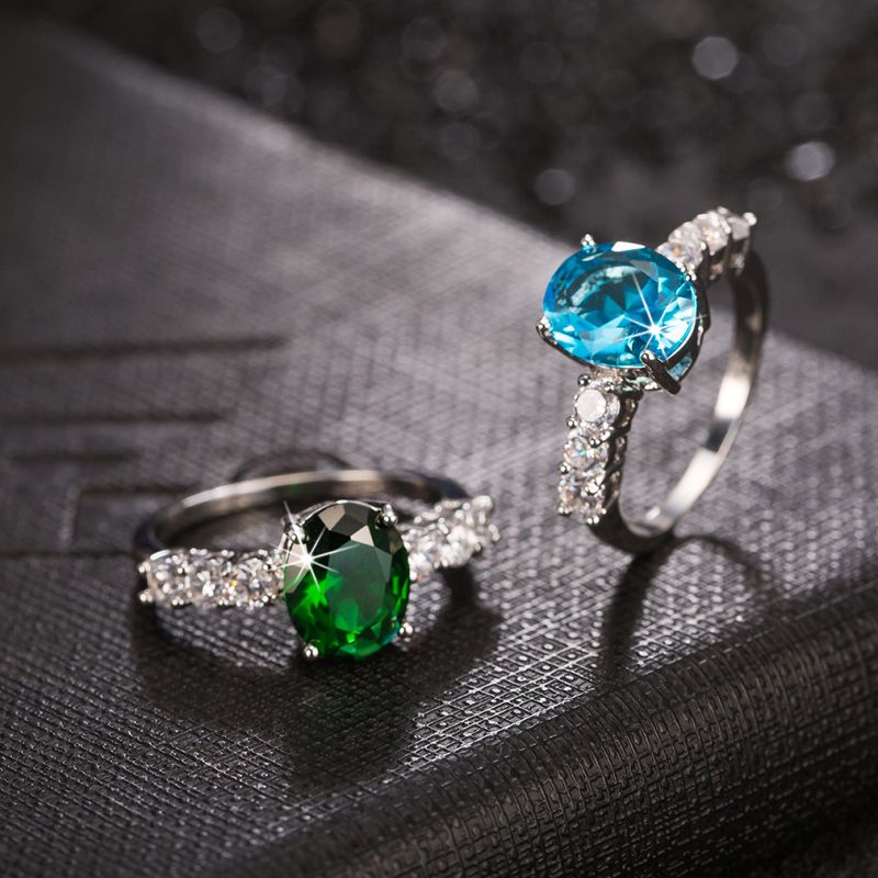 Jewel Round Green Zircon Black Gold Filled Ring Vintage Jewelry for Women Wedding Engagement Rings FJT