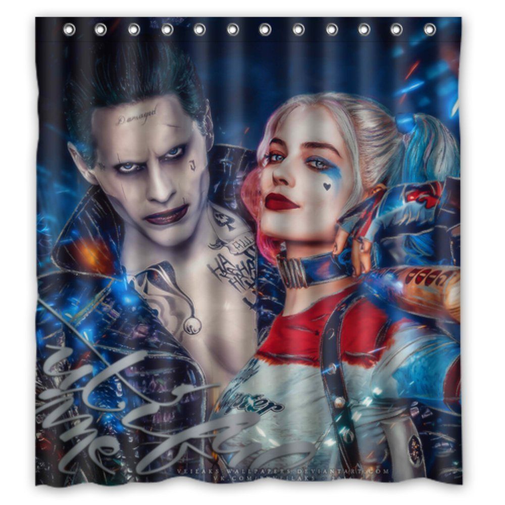 Harley Quinn And Joker Squad Waterproof Fabric Custom Shower Curtain 66 X 72
