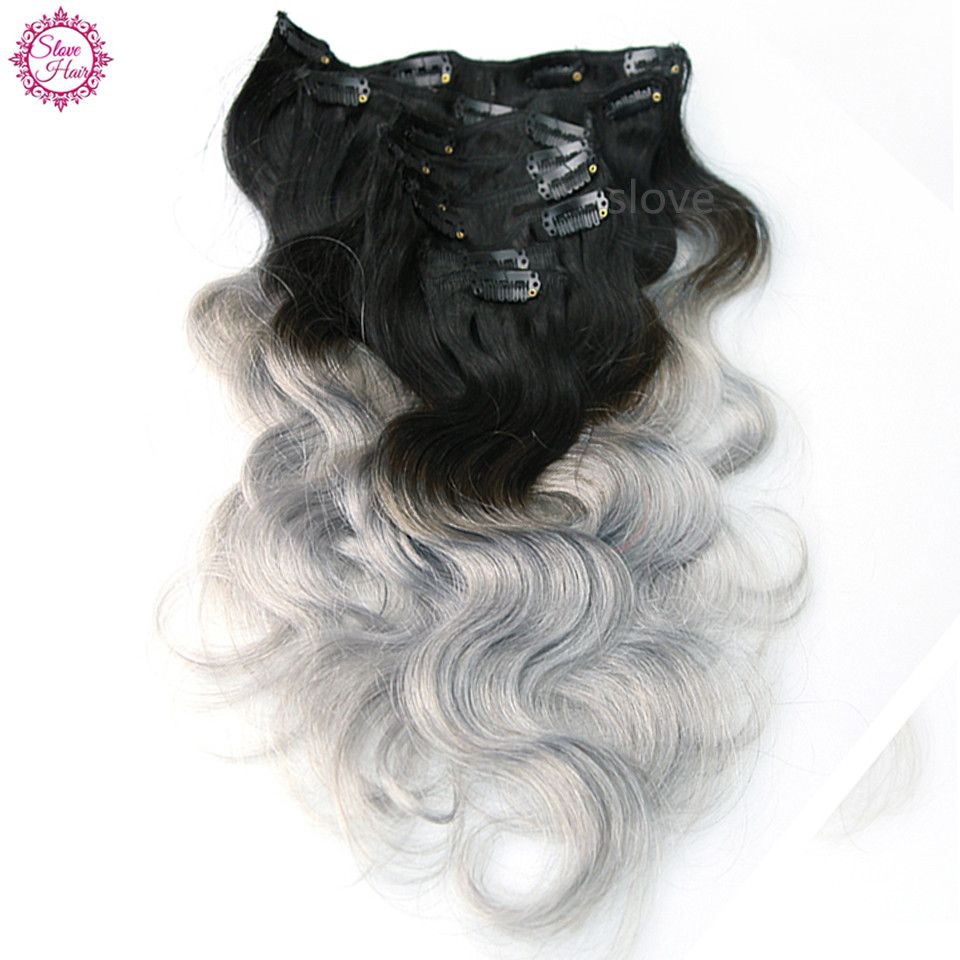 8a Ombre Hair Weft Clip In Human Hair Extensions Curly Black To