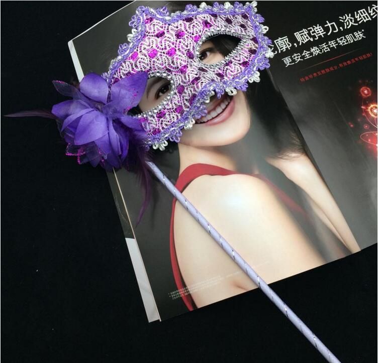 Women High-grade Handheld Masquerade Masks Halloween Party Side Flower Upper Half Face Masks Party Carnival Masks Allowed