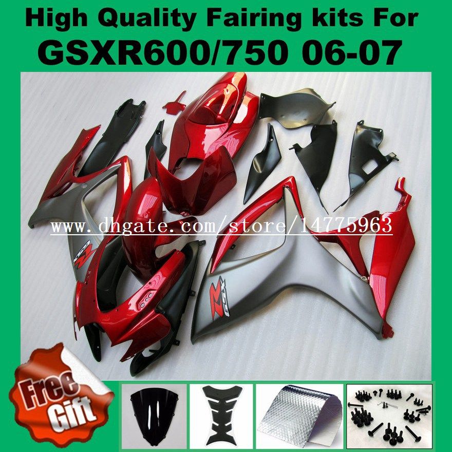 9Gifts fairings for SUZUKI GSXR600 GSXR750 06 07 K6 K7 GSX-R600 GSX-R750 2006 2007 #22P8 Fairing kit fairing kits red black windscreen